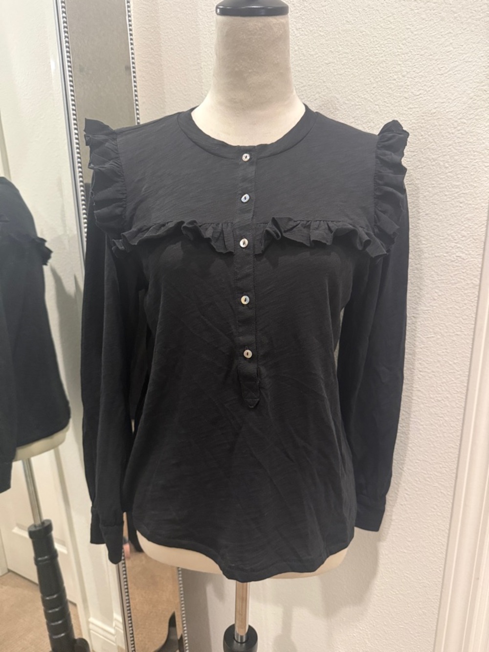 Goldie Black Ruffle Button-Front Blouse